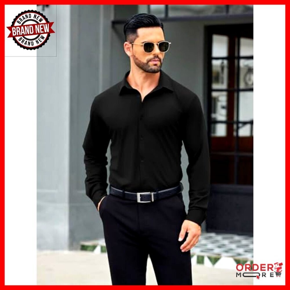 Men's Stretch Dress Shirt Wrinkle Free Long Sleeve Button Down Business Casual - Picture 3 of 7